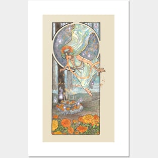 Lady of October with Opal and Marigolds Spirit Shrine Goddess Mucha Inspired Birthstone Series Posters and Art